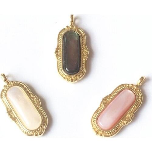 FUWO Wholesale Natural Mother Of Pearl Pendants Gold Trimmed Stylish Style Oval Shell Jewelry Finding PD600 5pcs/lot
