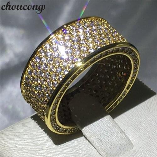 Choucong Circle Ring Pave setting 320pcs AAAAA Cz Yellow Gold Filled Engagement Wedding Band Rings for women men Finger Jewelry