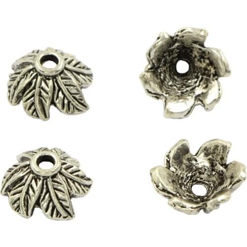 Sale Tibetan Silver Metal Leaf Shape Round Spacer Bead Caps Connectors For Making DIY Jewelry Findings Accessories 20pcs