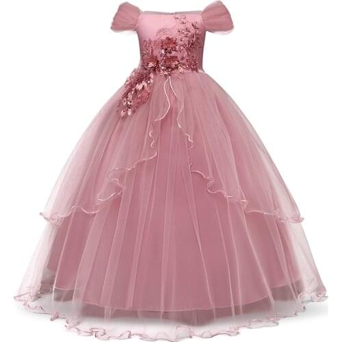 Summer Red Dress Embroidery Bridesmaid Princess Dress Kids Dresses For Girls Children Party Wedding Dress 5-14 Years