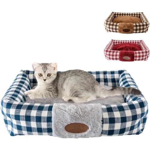Dog Bed Cat Bed Winter Thick Warmth Pet Bed Removable And Washable Dog Bed Classic Lattice Pet Bed Mat
