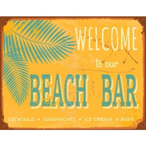 Cartel de lata de Metal grande para Bar en la playa, cartel de estilo Vintage, decoración de pared