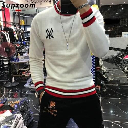 2020 New Arrival Top Fashion Sale Men Sweater O-neck Pullovers Appliques Brand Clothing Embroidered Net Red Warm Knitted