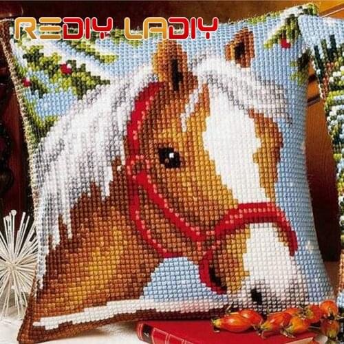 Cross Stitch Cushion Horse Tiger Deer Chunky Cross-Stitch Kits Acrylic Yarn Pillow Case Home Decor Sofa Pillows Arts & Crafts