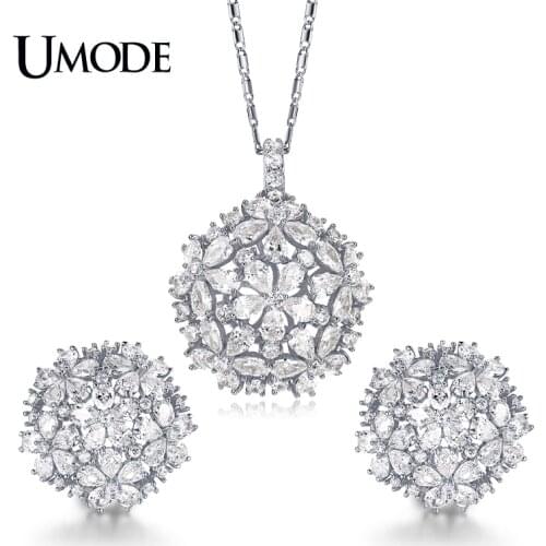 UMODE Cluster Flower Design Pear and Round CZ Crystal Wedding Jewelry Sets For Women White Gold Color Bijoux Femme Gifts US0038B
