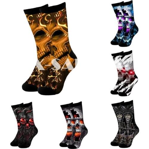Skull Head Viking Trippy 3D Fashion Long High Socks Cycling Casual Novelty Men Women Cotton Funny Colorful Leg Calf Cotton-6