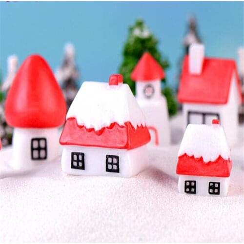 1PC New Year Small house micro landscape Christmas decorations for home garden miniature statue DIY resin crafts toy ornaments