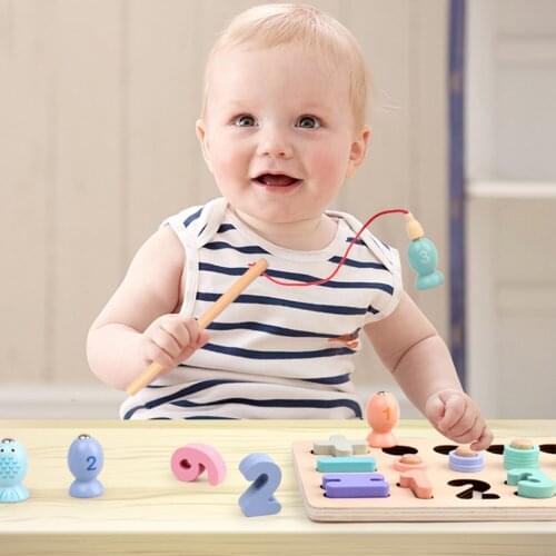 Education Baby Kids 3 In 1 Children Wooden Magnetic Fishing Board Jigsaw Puzzle Toys Cognitive Toys Baby Creative Matching Toy