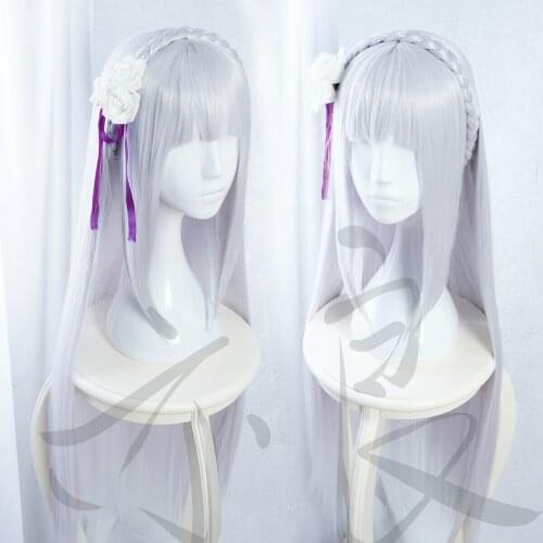 New Anime Re: Zero kara Hajimeru Isekai Seikatsu Emilia Cosplay Hair Wig Haipin Sa