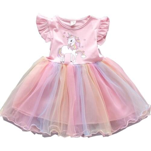 Baby Girls Unicorn Dress Vestido children Clothes 1 2 3 4 5 years Baby Birthday Dress Summer Kids Girl Casual Princess Dresses