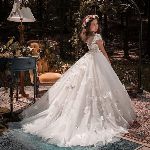 Flower Girl Dresses Tulle 2021 Beading Appliqued Pageant Dresses For Girls First Communion Dresses Kids Prom Dresses