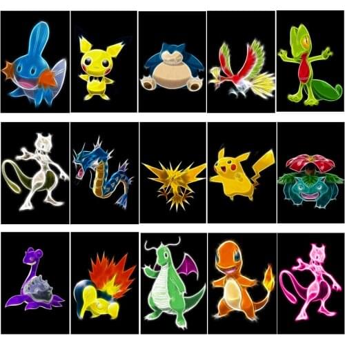 Pokemon Cartoon Anime Elves Canvas Painting Pikachu Bulbasaur Charizaed Wall Art Poster Print Childrens Bedroom Decoration