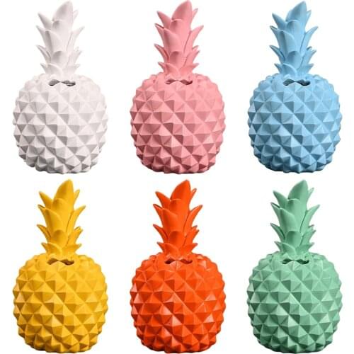 Resin Pineapple Piggy Bank Miniatures Figurines Pineapple Model Money Box Fruit Decoration Creative Home Decor Kids Gift