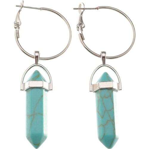 Precious Stone Earring Natural Stone Earrings Gold Plated Coil Wrap Turquoise Stone Drop Earrings
