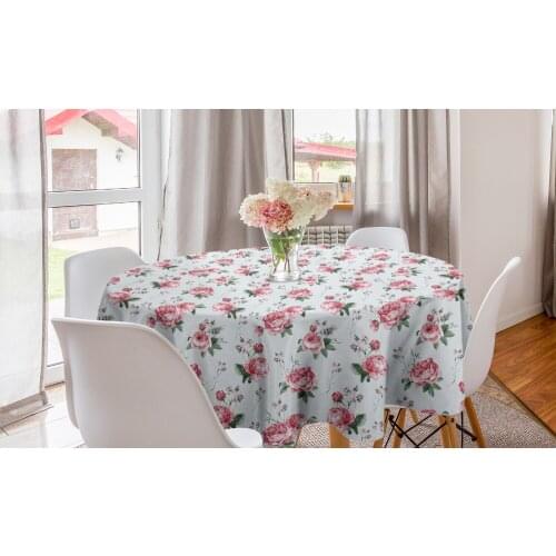 Shabby Flora Round Tablecloth Spring Summer Flower Garden Rose Circle Table Cloth Cover for Dining Room Kitchen Decor & Party