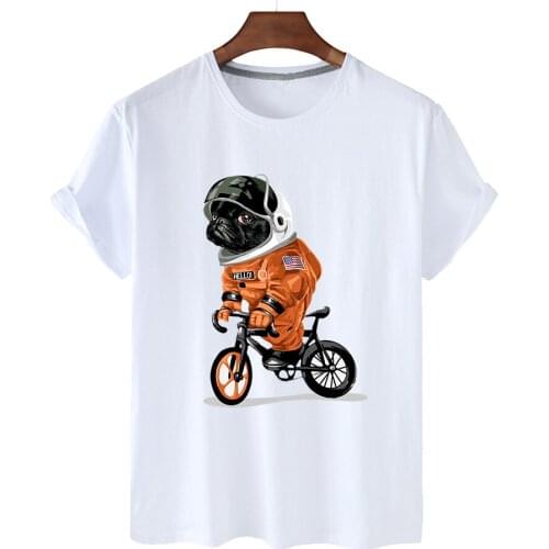 100% Cotton Dog Astronaut Cycling Big Shirt Short Sleeve O-neck Loose T-shirt Female Large Size T-shirt Men And Women S-4XL