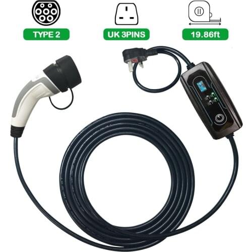 YKS-ESNES Portable EV Charger IEC62196 16A UK 3 Pins Plug 5M Type2