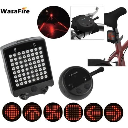 WasaFire LED Laser Bike Light Wireless Remote Bicycle Rear Light USB Rechargeable MTB Turn Signals Bike Safety Warning Taillight