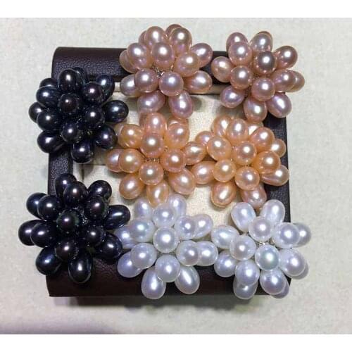 HOT Flower Shape Real Freshwater Pearl Earrings Stud Earrings Nice Party Wedding Girl Female Women Gift 10 pairs/lot