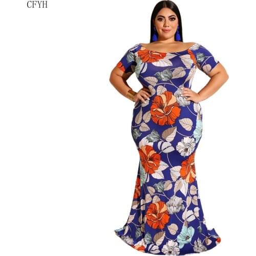 Leaves Printed High Waist Mermaid Long Dress Women Slash Neck Elegant Bohemian Party Floor-length Dress