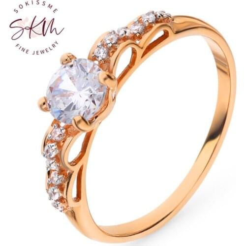 SKM Ring for women 14K Gold Sparkling Diamond Ring Art Deco Anniversary Ring Trendy Fine Jewelry
