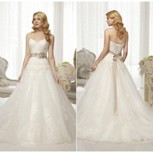 Sexy Sweetheart Lace A Line Wedding Applique Bridal Gown With Floral Sash plus size Free shipping