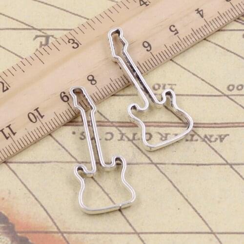 10pcs Charms Hollow Guitar 40x17mm Tibetan Bronze Silver Color Pendants Antique Jewelry Making DIY Handmade Craft