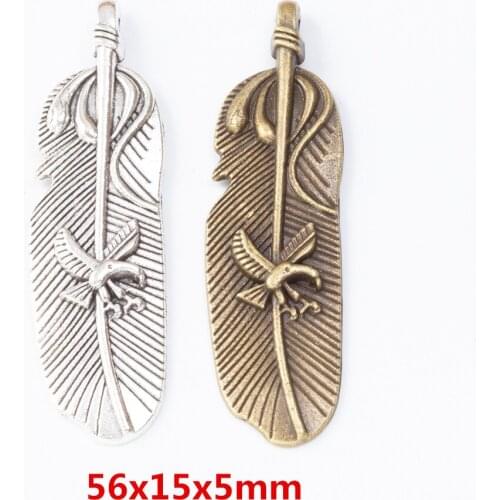 10 pieces of retro metal zinc alloy feather pendant for DIY handmade jewelry necklace making 7654