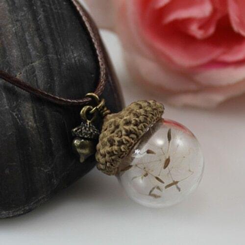 2PC 16/18/20/25MM Glass Ball Acorn Necklace with Dandelion Real Seed Glass Acorn Necklace acorn pendant Dandelion Acorn Necklace