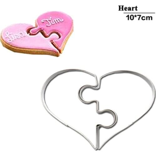 2 pcs/set Heart Cookie Molds Left Right Heart Shaped Cookie Cutter Funny Love Puzzles Romantic Cookies Mold
