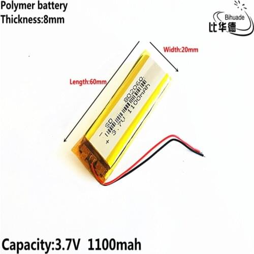 2019 Liter energy battery 3.7V,1100mAH 802060 Polymer lithium ion / Li-ion battery for tablet pc BANK,GPS,mp3,mp4