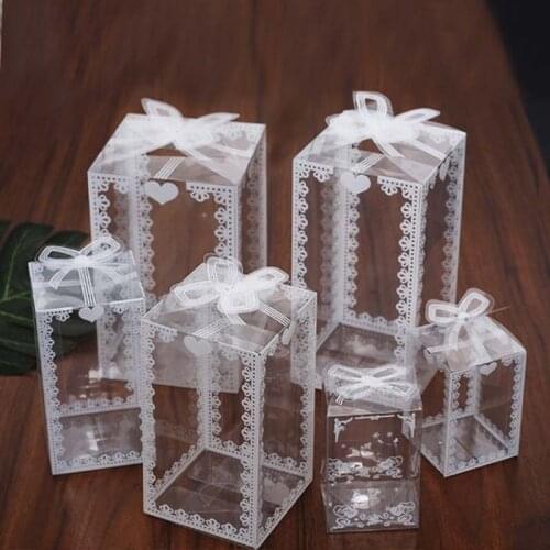 5/10pcs Bow White Clear Candy cake box French Thank You Wedding Favors Gift Box Package Birthday Party Favor Bags Packing Box