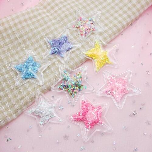 50pcs/lot Transparent PVC Stars Sequin Star patch applique For Clothes DIY Childrens Hair Clip Headwear Accessories Bigger