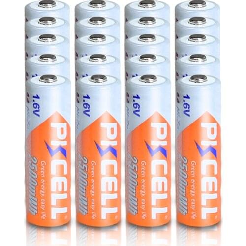 PKCELL 20PCS NI-ZN 1.6v AA Rechargeable batteries NIzn Volt 2500mWh NIZN 2A Batteries For Camera CE/ROHS Certification
