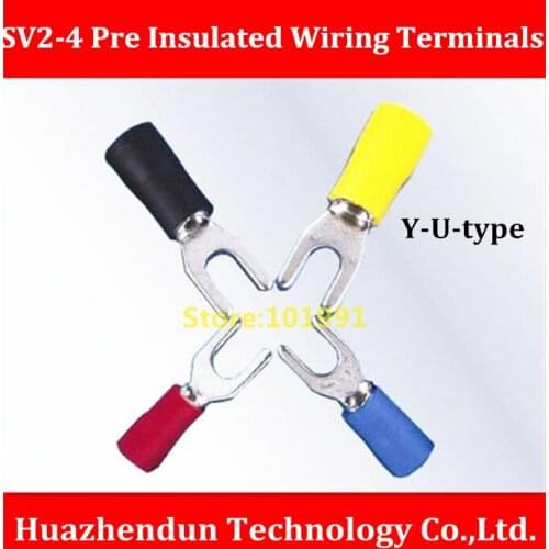 Free Shipping 100PCS SV2-4 Pre Insulated Wiring Terminals 1.5 square meter Y type 1-3U type U-type Cold pressed Terminals