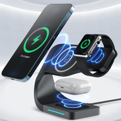 3 In 1 Magnetic Wireless Macsafe Charger Station For iPhone 12 Apple Watch Airpods Mac Safe Mag Fast Safe 15W Wireless Chargers