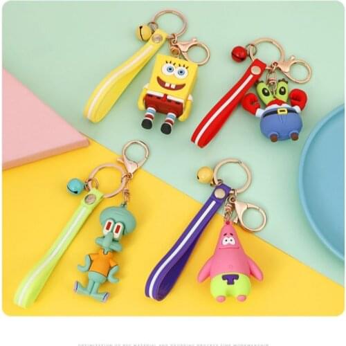 Couple Friend Gift Anime Cartoon Sponge Starfish Octopus Crab Baby Brother Boss Silicone Cute Bag Mobile Car Key Chain K20024