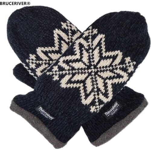 Bruceriver Mens Snowflake Knit Mittens with Warm Thinsulate Fleece Lining