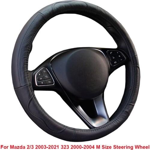 Cow True Leather Car Steering Wheel Cover For Mazda 2 3 2003 - 2019 2020 2021 323 2000 2001 2002 2003 2004 M Size Steering Wheel