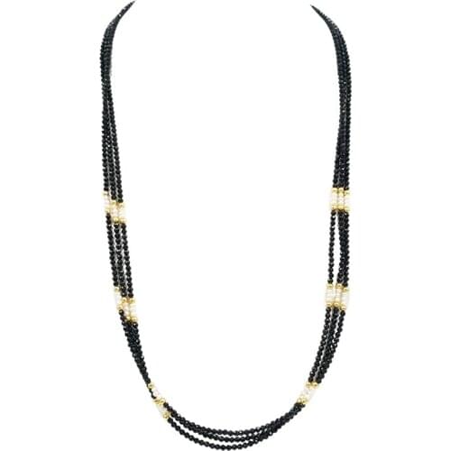 NEW Natural Black Spinels Freshwater Pearl 925 Sterling Silver Lobster Clasp Long Necklace 25"