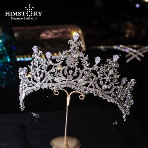 HIMSTORY European Rhinestone Crystal Cubic Zirconia Flower Bridal Tiara Princess Crown Wedding Hair Accessories Women Jewelry