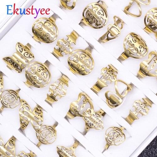24pcs/lot Stainless Steel Mix Styles Hollow Rings for Women Flower butterfly/Heart ring High Quality Women Jewelry Dropshopping