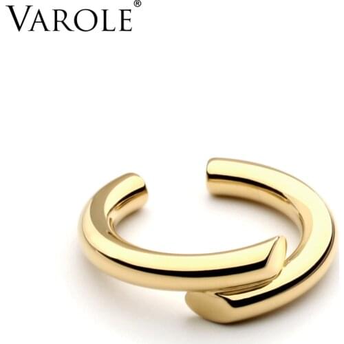VAROLE Simple Sesign Style Rings for Women 100% Copper Gold Color Ring Jewelry Bague Femme Wedding Rings Silver Color gift