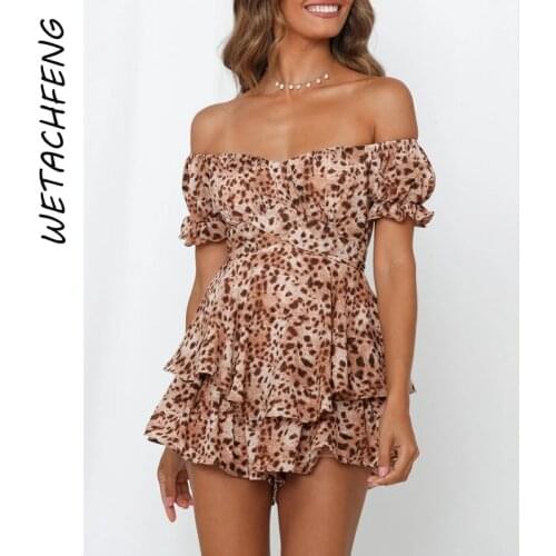 Summer Sexy Leopard Print Backless Jumpsuits V Neck Ruffles Beach Boho Rompers Shorts 2021 Elegant Overalls For Women Clothing