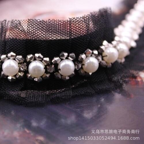 1 yards Rhinestone Beaded Pleated Organza Satin Ribbon DIY Clothing Hair Accessories Lace Trim Material