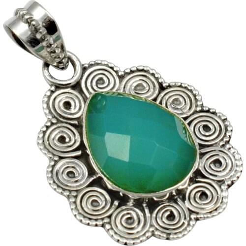 Lovegem Genuine Chalcedony Pendant 925 Sterling Silver , 36 mm, AP4104