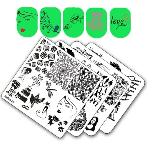 Square Nail Templates Plate Flower Cake Girl Geometry Vehicle Stamping Template Manicure Stamp Image Plate