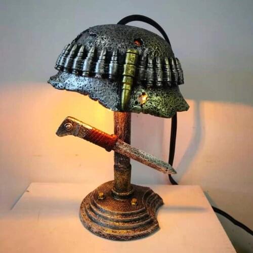 Usb War Relic Lamp Statue Abstract Ornaments Helmet Sculpture Resin Crafts Office Desk Accessories Vintage Home Table Decoration