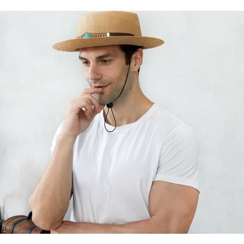 Big Size61cm Unisex Summer Fashion Raffia Straw Pork Pie Pork-pie Sun Hat Beach Travel Outdoor Boater Cap Turquoise Leather Band