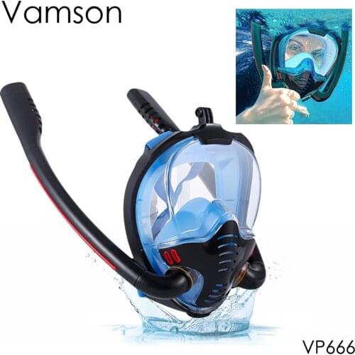 Vamson Swimming Diving Mask Double Breathing Tube Anti Fog 180°Wide Field for gopro hero 9 8 7 6 Camera Mount Accessories VP666